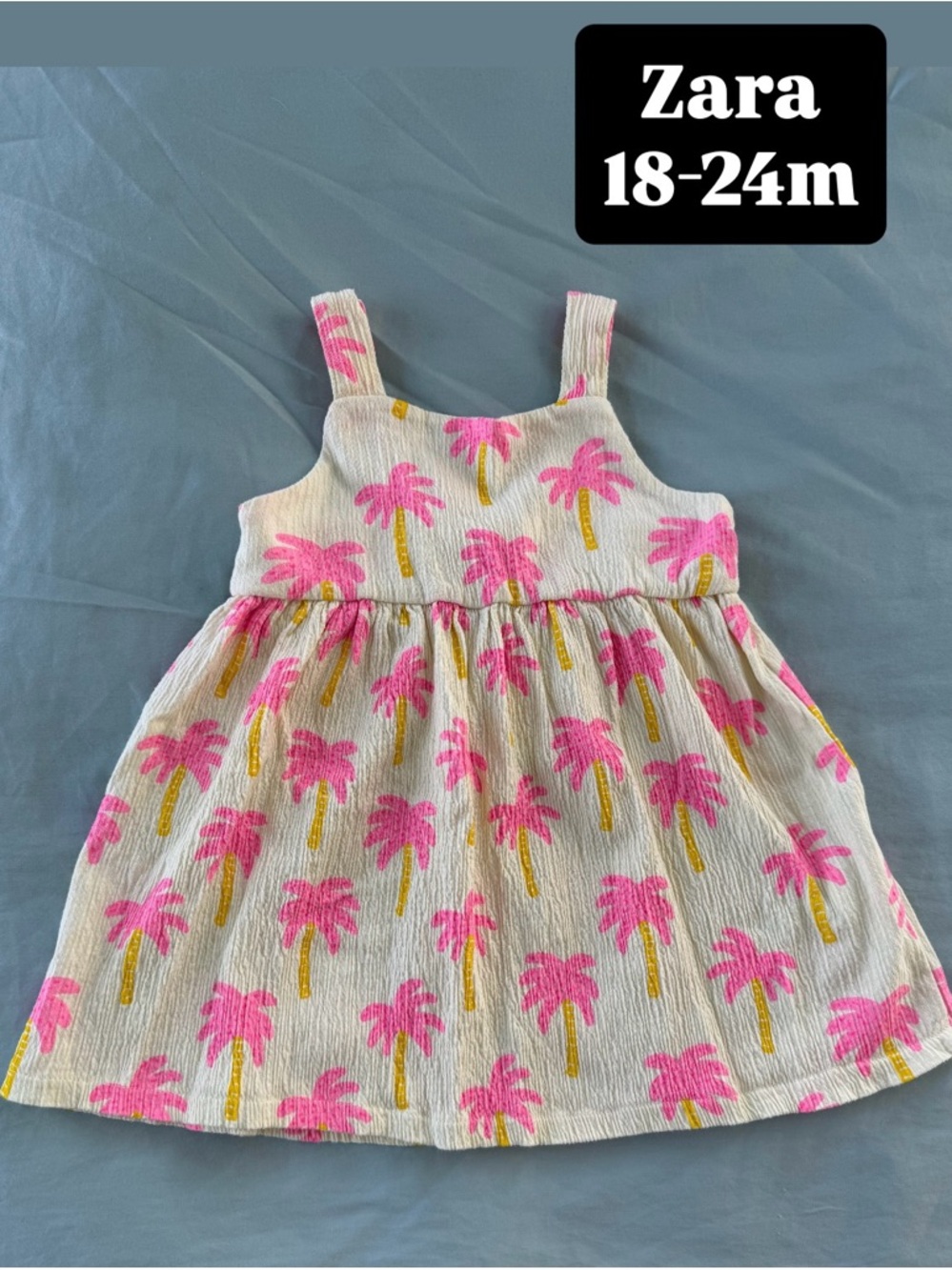 Zara Cream Dress with Pink and Yellow Palm Print